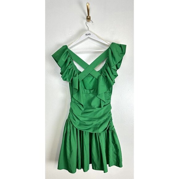ALEMAIS Doria Ruffle-neck Crossover-back Mini Dress in Green Size US 2 - Picture 10 of 14
